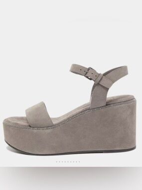 Brunello Cucinelli Taupe Suede Wedge Sandals size 7